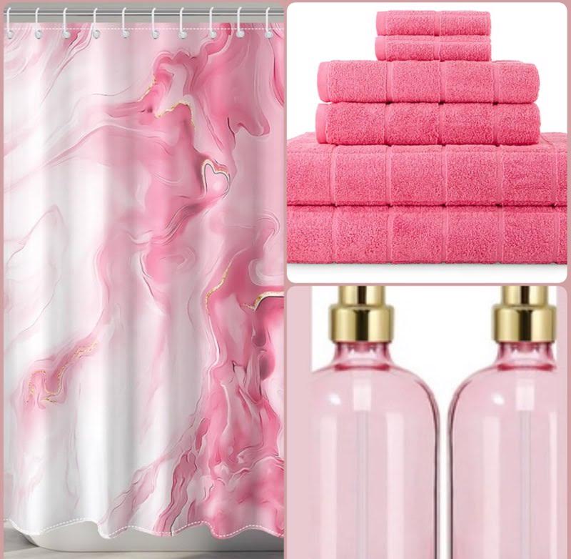 Pink Marble 72W X 72L Shower Curtain- Liner and Shower Hooks Included