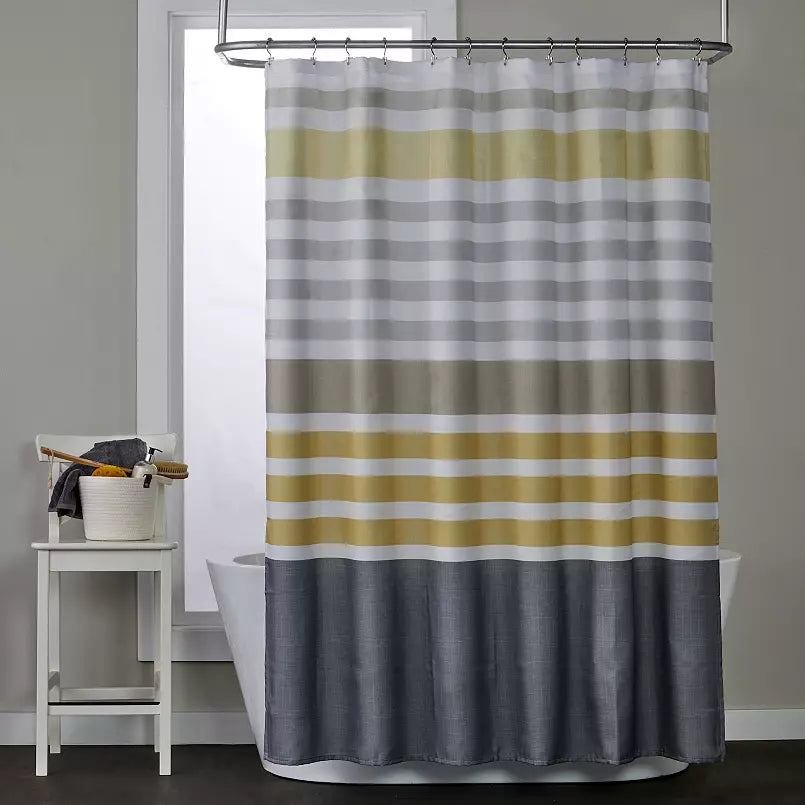 Grey White and Gold Striped Shower Curtain 72 x 72