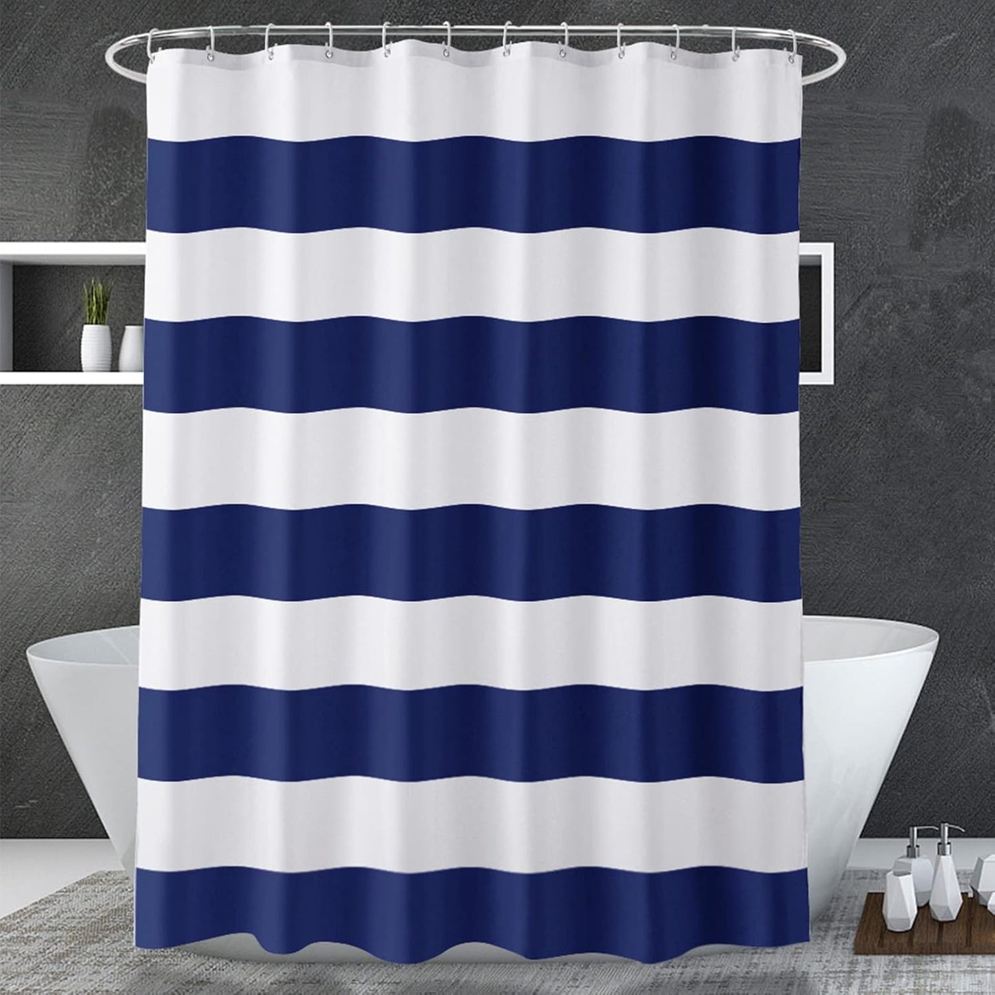 Striped Naby Blue and White Shower Curtain 72 x 72
