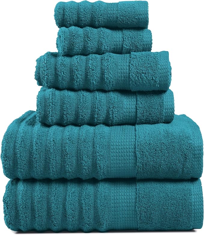 Essential, 100% Cotton Bath Towel Set of 6 - Includes 2 Bath, 2 Hand Towel, 2 Wash Cloths for Body