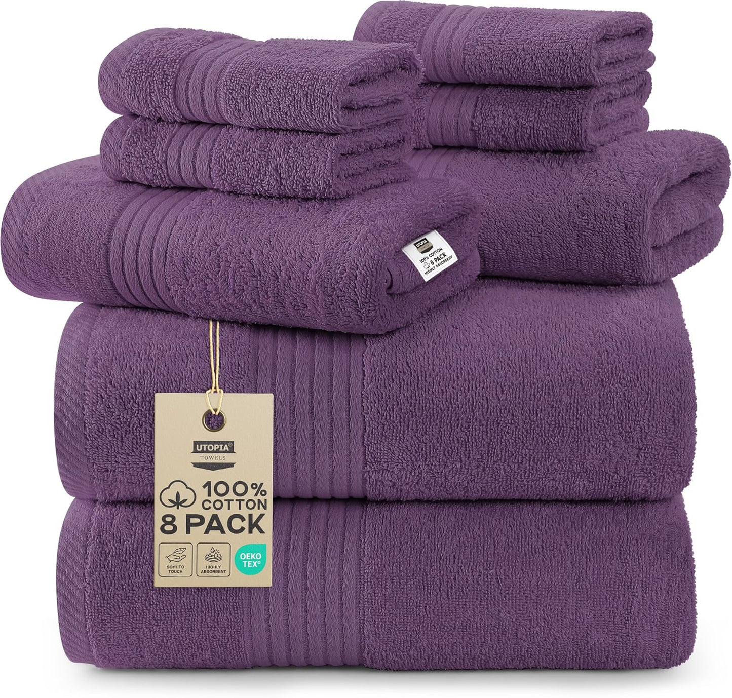 Luxury 8 Piece Premium 100% Cotton Towel Set 2, Bath, 2 Hand and 4 Face Cloths