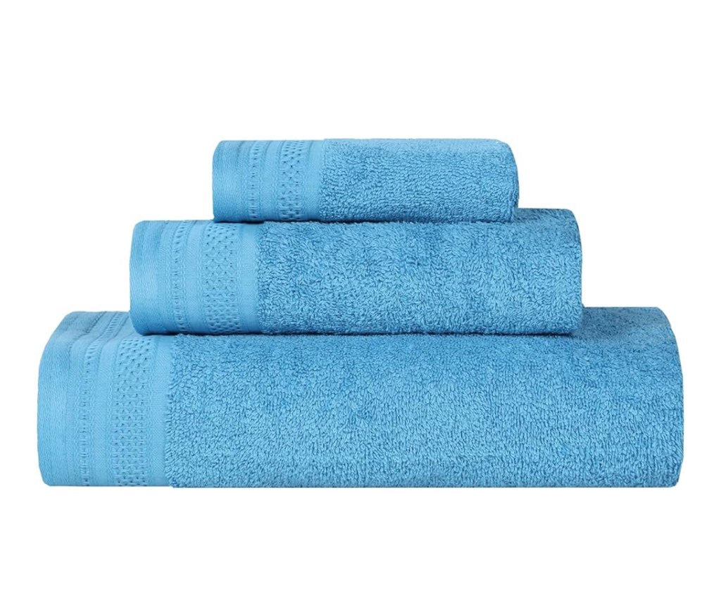 Honeycomb Textured Waffle Border Cotton 3 Piece Towel Set