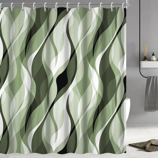 Sage Green and Olive Green Abstract Shower Curtain 72 x72