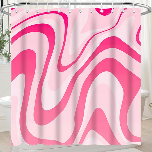 Pink Shower Curtain with Wavy Swirl Design Water Proof 72 x72