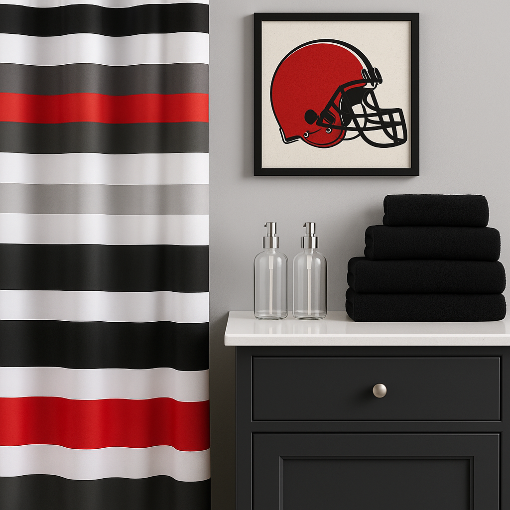 Red Black and White Bathroom Bundle Set Includes Shower Curtain,100% 6- Piece Towel Set and Soap and Lotion Dispenser Set